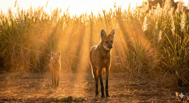 Lobo-guará no entardecer